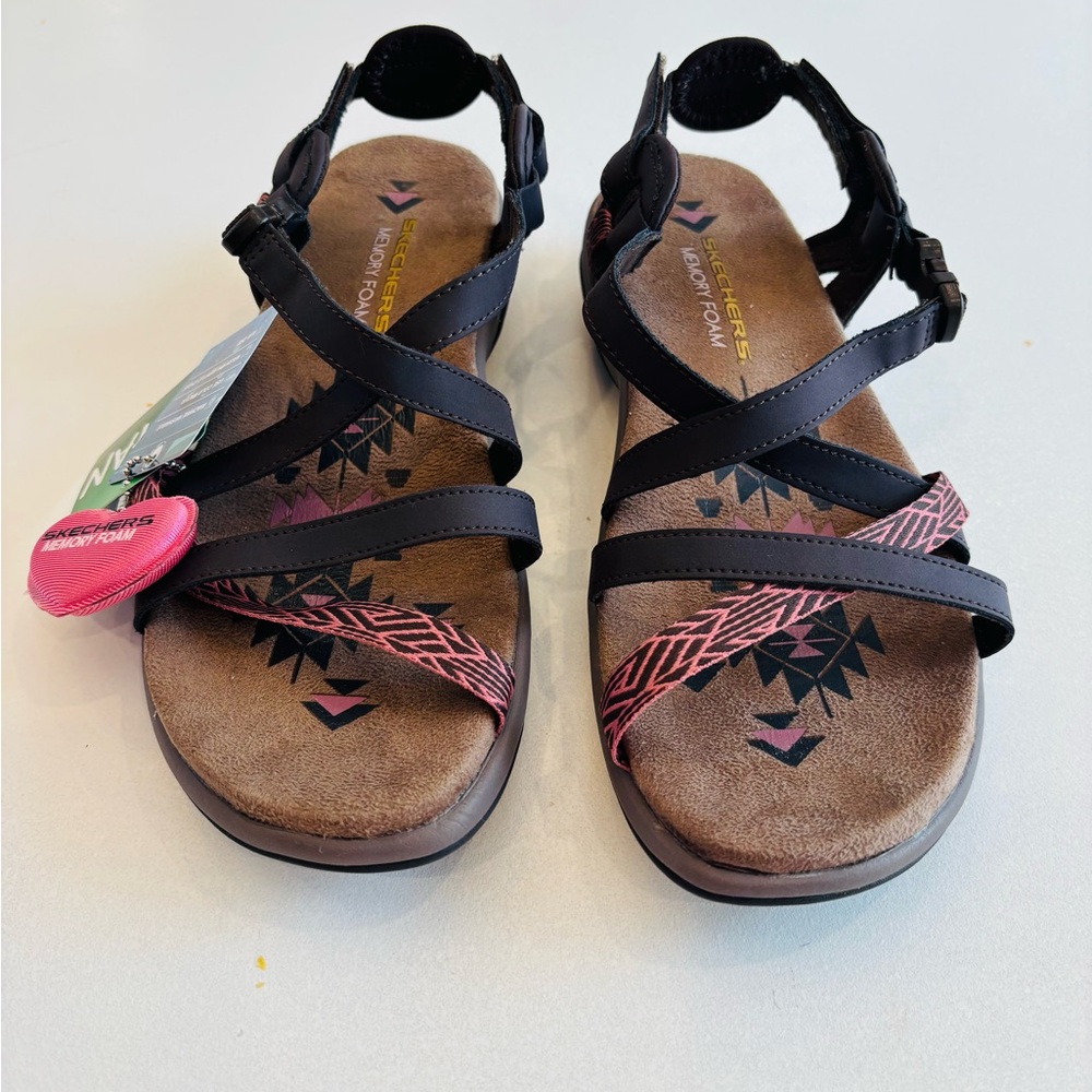 Skechers Black and Tan Sandals with Pink Accents New with tags size 7 - Picture 4 of 10